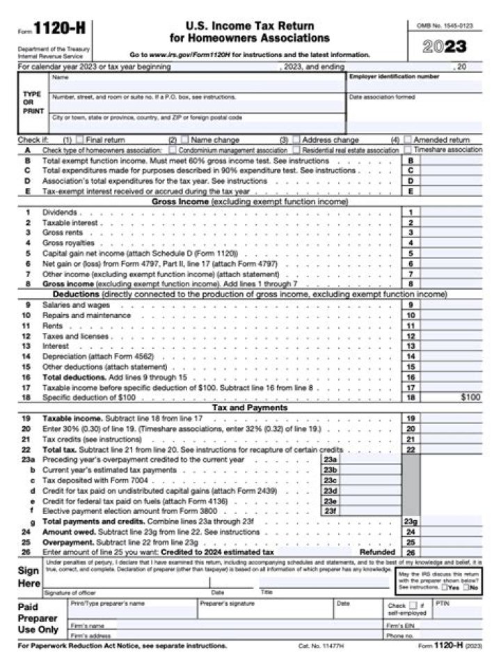 What is an 1120 H tax form?