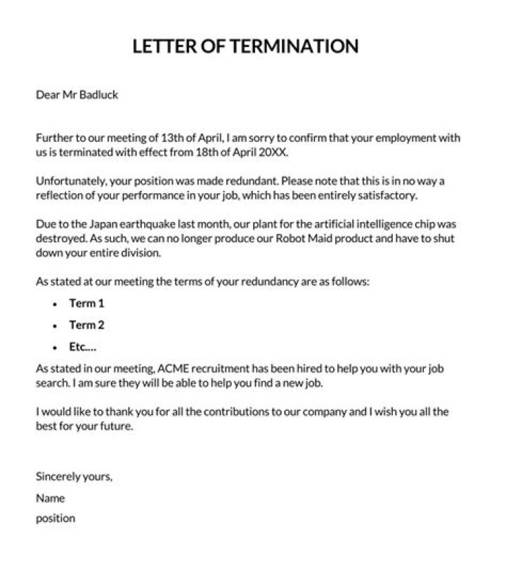 When terminating an employee employers are required to provide?